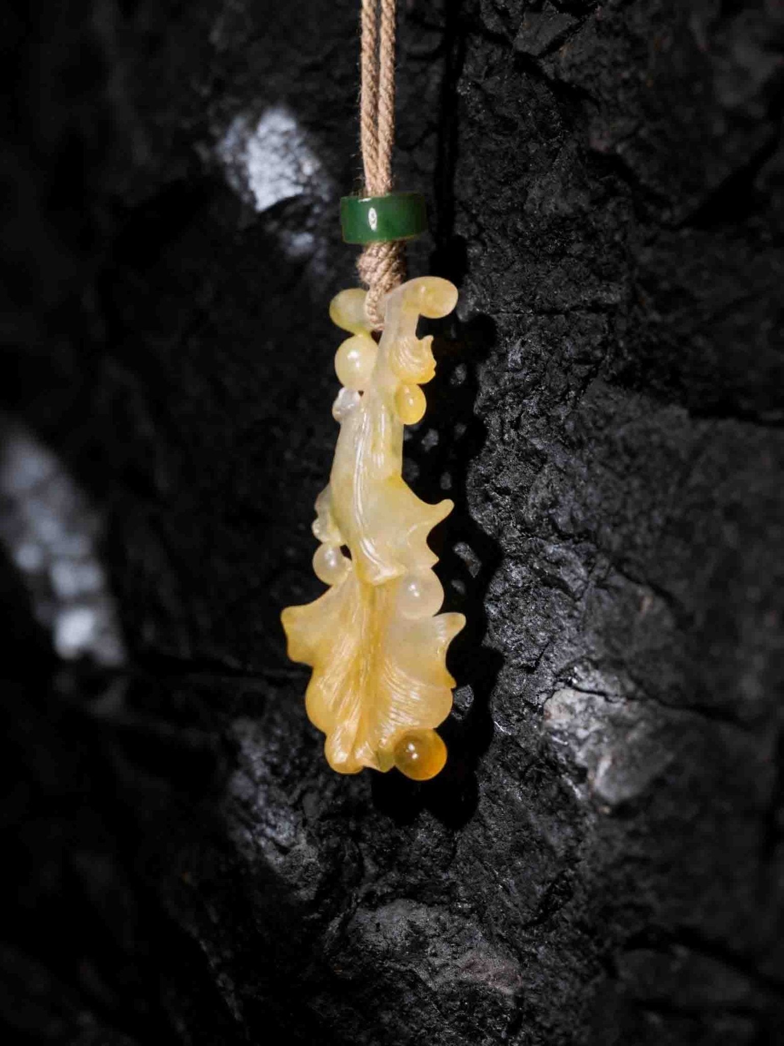 Golden Ginkgo Jade Pendant - WildFire Atelier