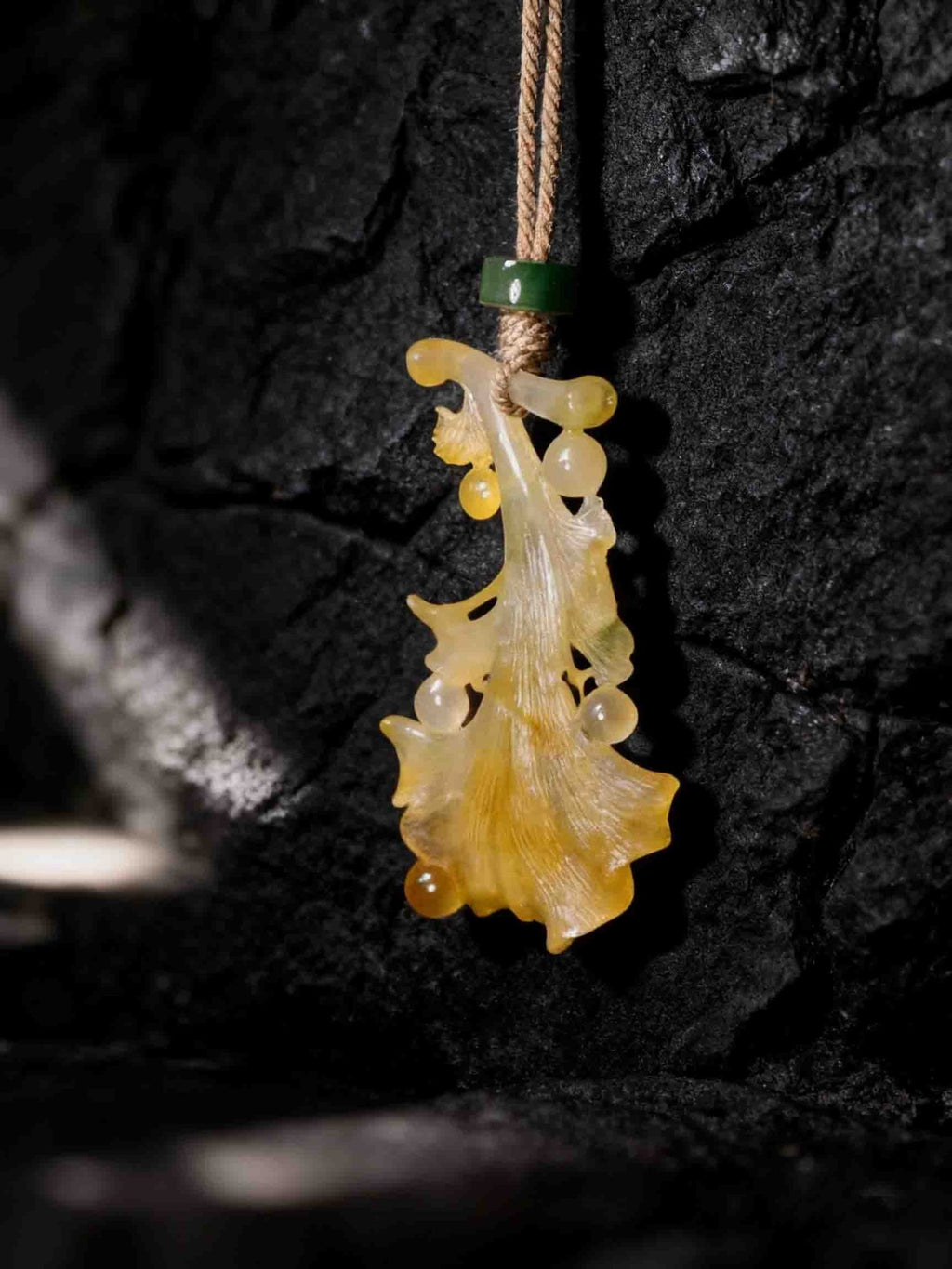 Golden Ginkgo Jade Pendant - WildFire Atelier