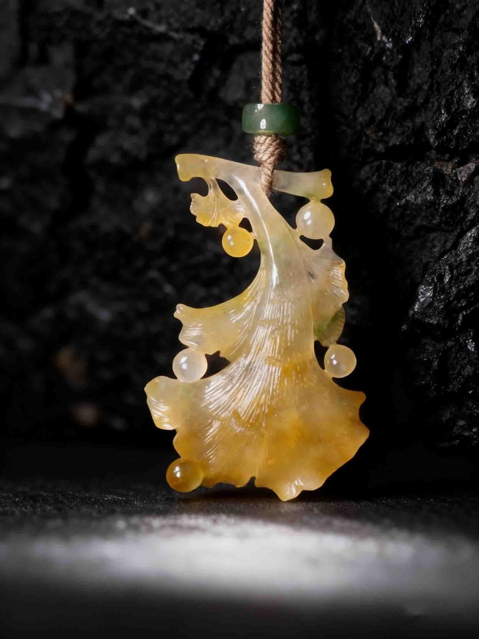 Golden Ginkgo Jade Pendant - WildFire Atelier