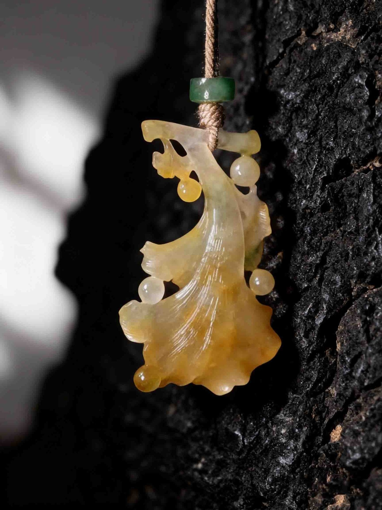 Golden Ginkgo Jade Pendant - WildFire Atelier