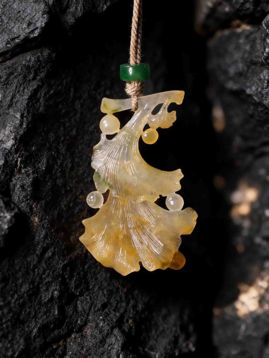 Golden Ginkgo Jade Pendant - WildFire Atelier